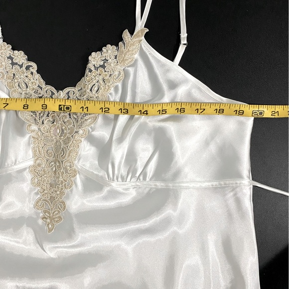 Vintage Linea Donatella Satin Bead Lace Maxi Slip Babydoll Dress White Dollcore - Picture 10 of 13